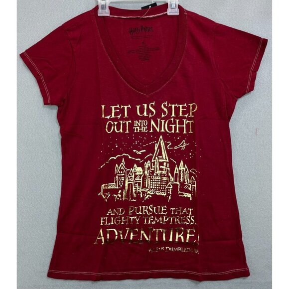 Harry Potter T-Shirt Women's Small Red V-Neck Tee Short Sleeve, Cotton, NEW - Picture 1 of 7